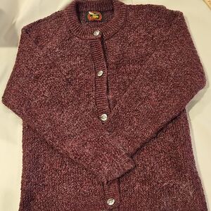Alps Morhare Blend Cardigan Sweater Burgandy Knit Womans Small